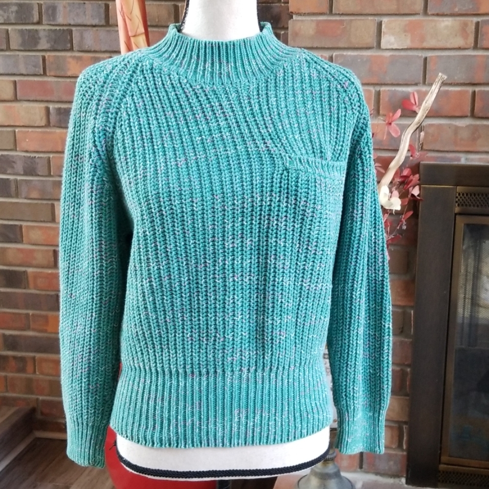 Vintage Powder Point Mock Neck Cable Knit Sweater